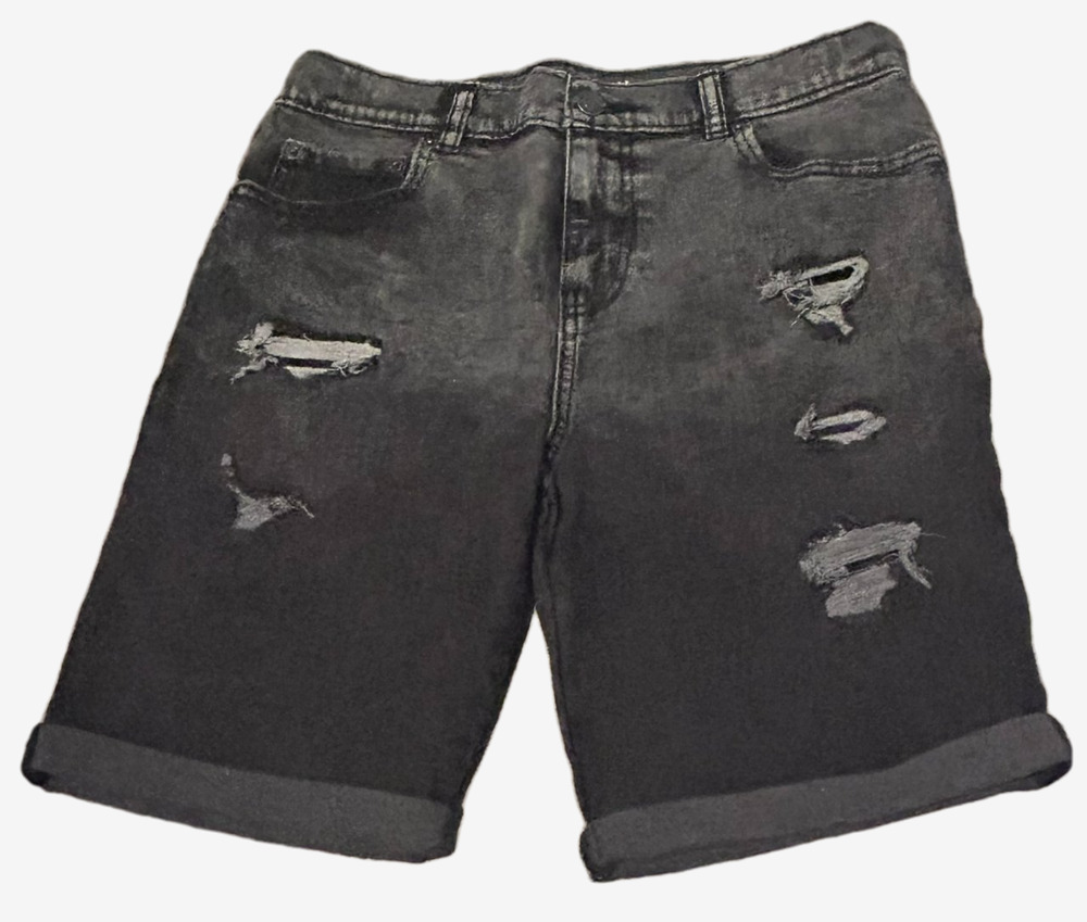 Wonder Nation Boys Distressed Denim Shorts Black Size 14 Skater Grunge NWOT